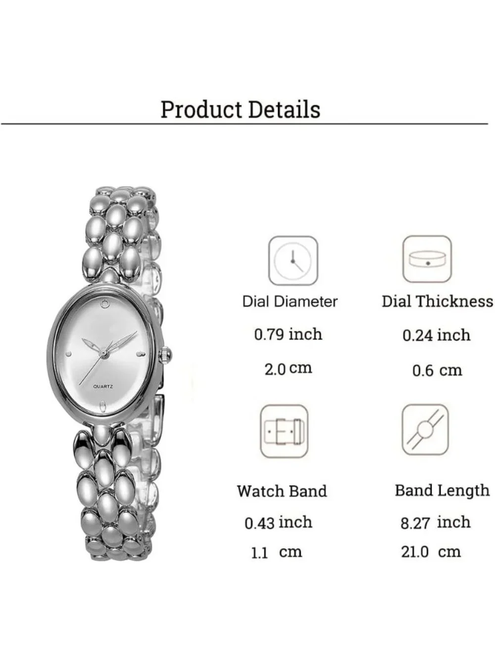 Women’s Silver Lightweight Oval Dial Quartz Analog Elegant Dress Wrist Watch